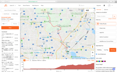「Ride with GPS」の使い方　 ルートプランナーのトップ画面